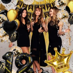 18th Birthday Decorations Black Gold, 18th birthday party decorations Boy Gril with 18th Birthday Balloons, Happy 18th Birthday Decorations, Foil Curtain for 18 Year Old Birthday Decorations Her Him