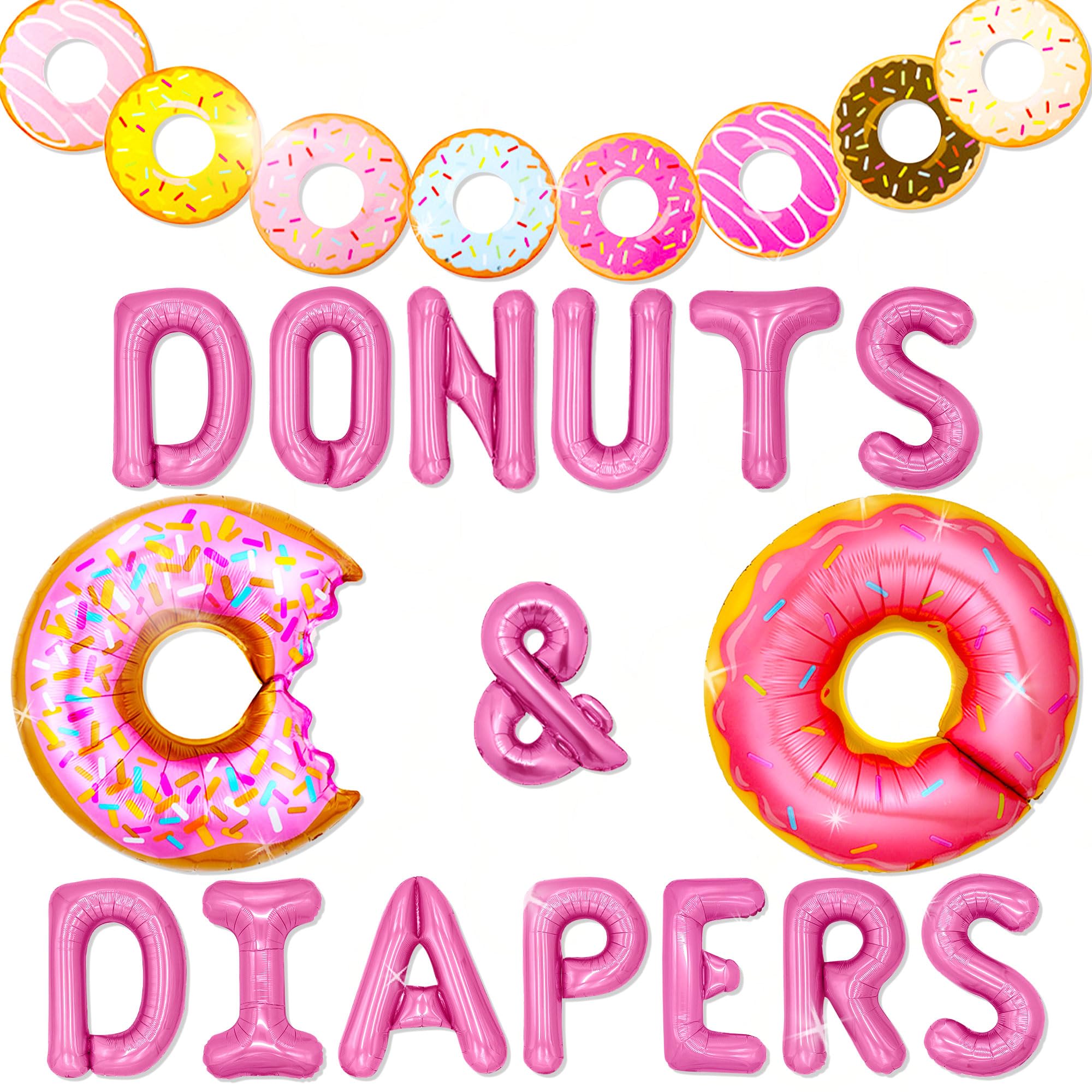 JeVenis Pink Donuts Baby Shower Decorations Donuts and Diaper Sign Backdrop Sweet Donuts Baby Shower Decors Doughnut Theme Baby Shower Backdrop Banner