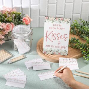 Yousoontic 122 Pieces Guess How Many Kisses Bridal Shower Games Include 1 Bridal Shower Wooden Sign 100 Guessing Cards 20 HB Pencils 1 Game Jar for Guests Wedding Party