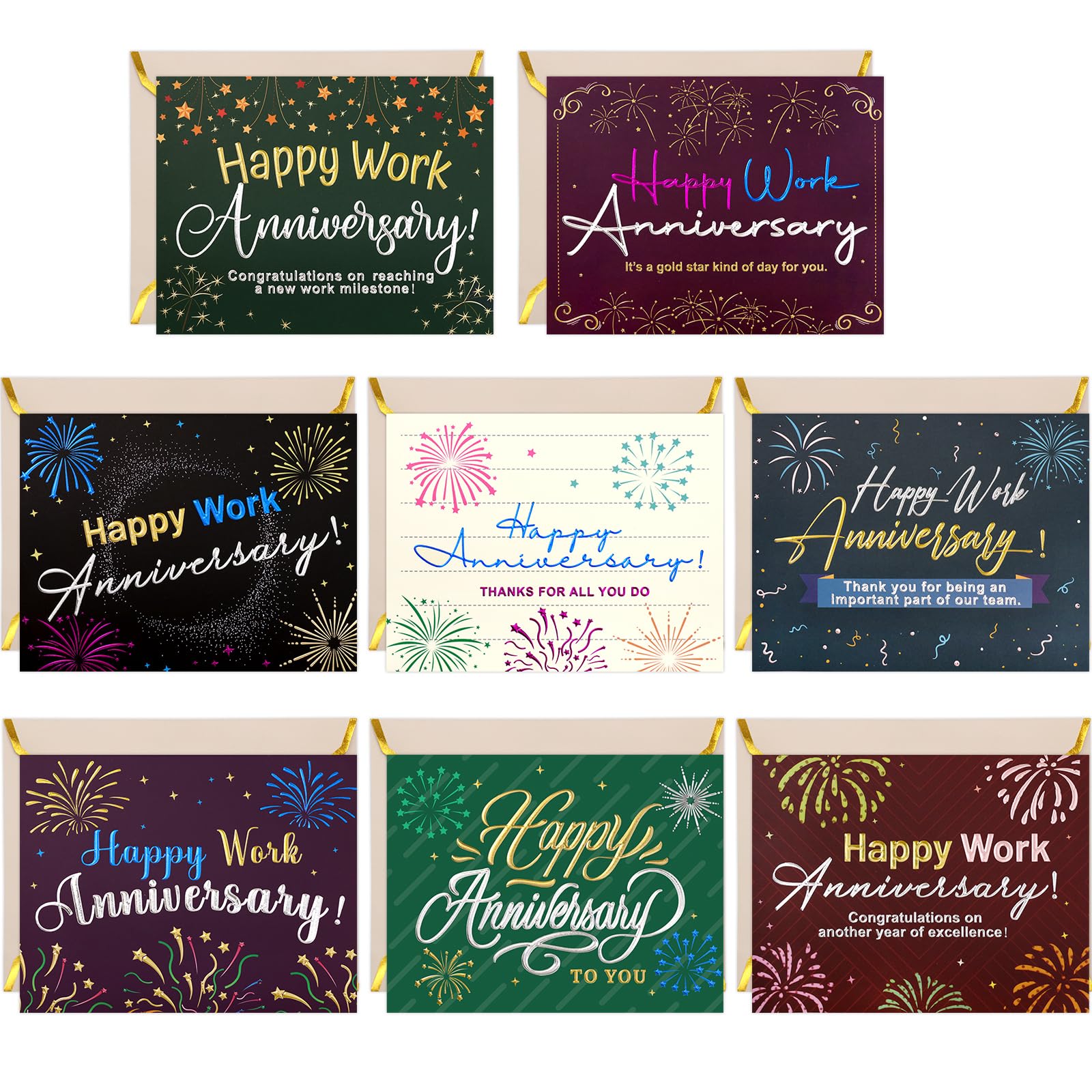 Fancy Land Work Anniversary Cards 24 Pack Embossed Business Employee Appreciation Cards with Envelopes Encouragement Work Team Greeting Cards Blank Inside