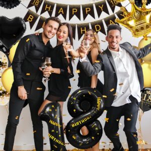 18th Birthday Decorations Black Gold, 18th birthday party decorations Boy Gril with 18th Birthday Balloons, Happy 18th Birthday Decorations, Foil Curtain for 18 Year Old Birthday Decorations Her Him