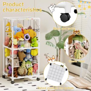 HAIDAIYA Extra Large Stuffed Animal Zoo Cage with Wheel, Stuffed Animal Storage Shelves Display, Plush Animal Storage Holder for Stuffed Animals, Playroom, Bedroom, Nursery, Kids Toy Storage Organizer