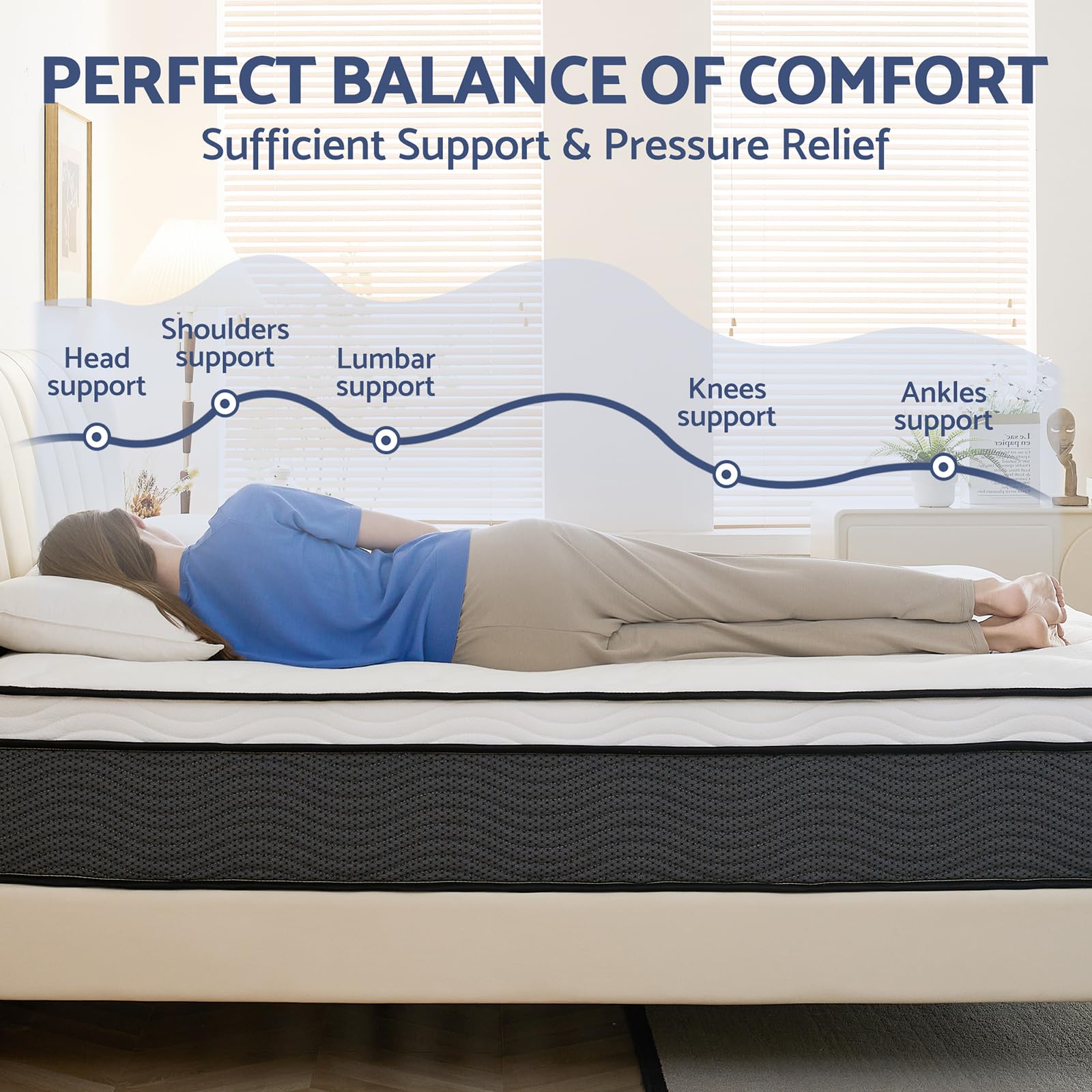 Queen Mattress, 14 Inch Queen Size Mattress in a Box, Hybrid Mattress for Pressure Relief, Pocket Springs Mattress, Firm