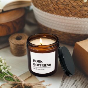 HIWX Book Boyfriend Book Lovers Scented Candle, Book Candles, Gifts for Friend Bookworm Funny Book Candles Gifts, Book Reading Soy Candles for Home Lavender,Vetiver,Sandalwood Scented Candle 8oz Jar