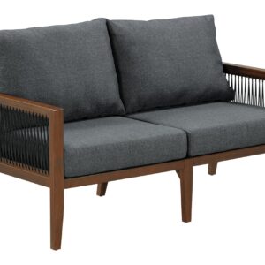 Nathan James Freya Bohemian Wood Loveseat, Upholstered Loveseat Sofa for Patio, Solid Acacia Wood Frame, Dark Acacia