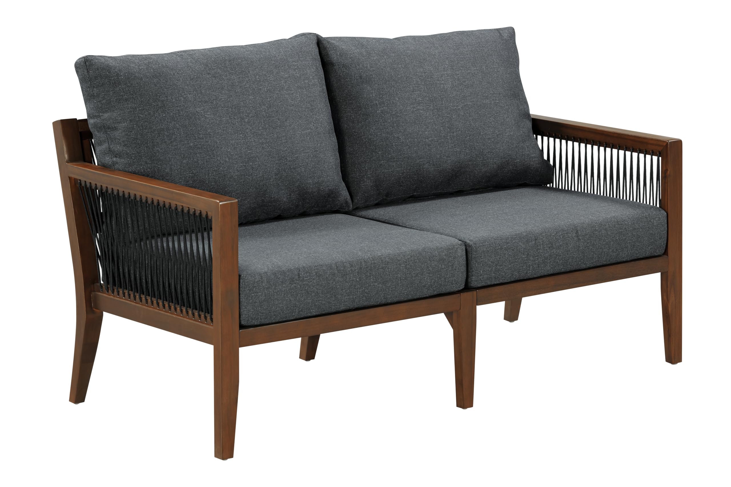 Nathan James Freya Bohemian Wood Loveseat, Upholstered Loveseat Sofa for Patio, Solid Acacia Wood Frame, Dark Acacia