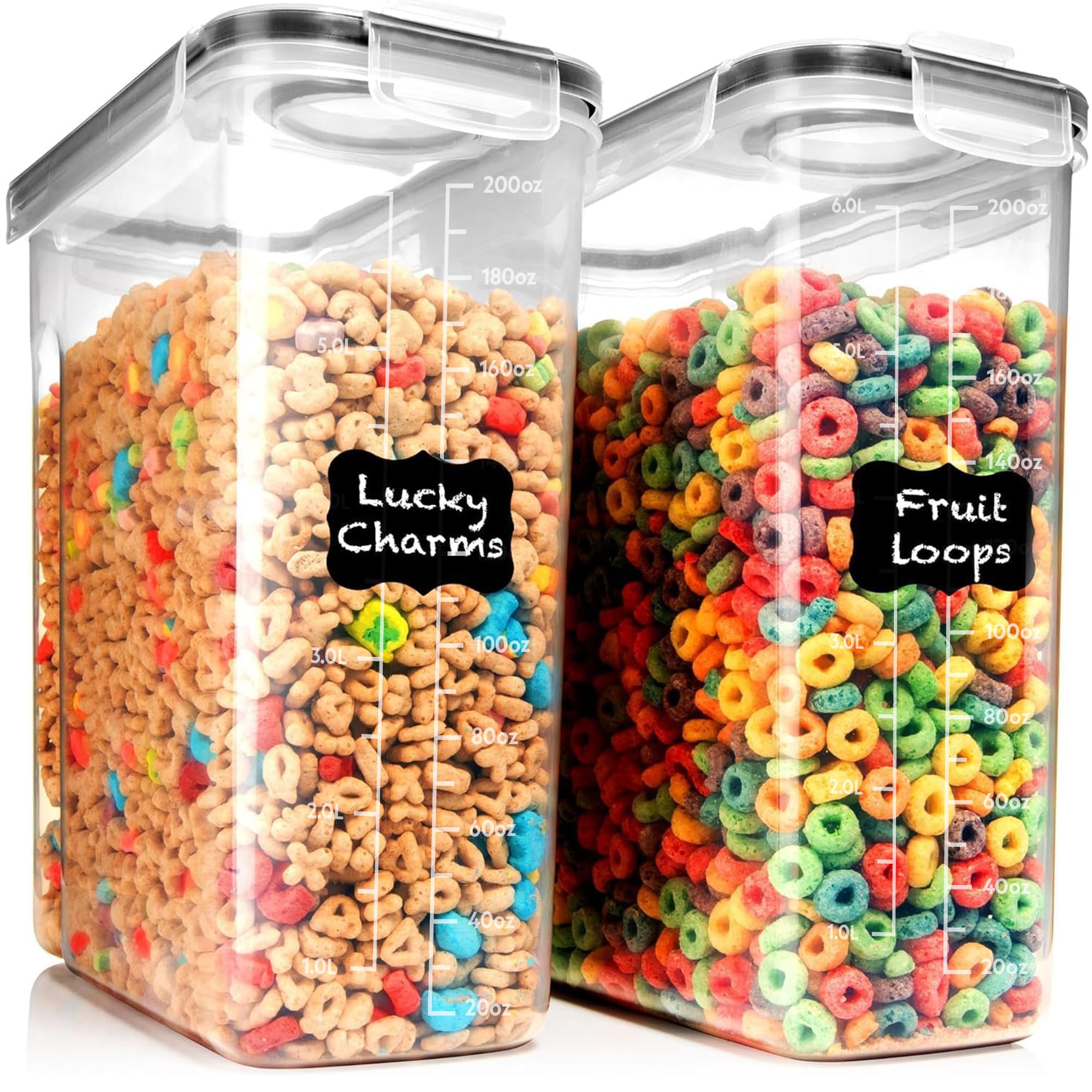 Shazo 2 Pack (6.3L / 213OZ) EXTRA Large Airtight Food Storage Cereal Containers for Bulk Food Storage BPA-Free Plastic Container, Pantry Organization and Canister for Rice, Pasta, Sugar & Flour