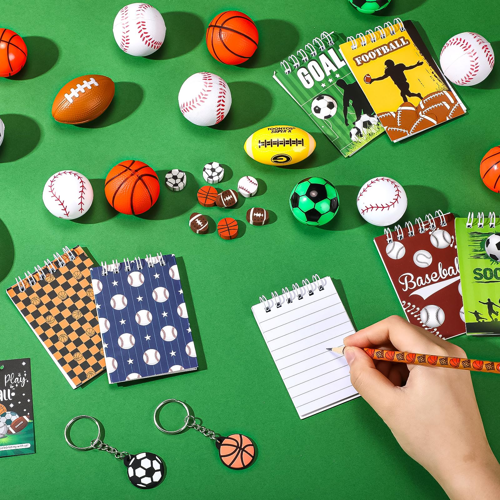 Colarr 195 Pcs Multi Balls Birthday Gifts Party Favors Gift Cups Pencils Mini Book Keychains Wristbands Stickers Thank You Cards Eraser Sharpener Mini Ball for ball Football Soccer Party