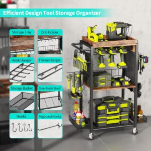 HapiRm Power Tool Organizer Cart - Tool Cart on Wheels with Charging Station, Tool Box Organizer Garage Storage, Tool Storage Drill Holder Cabinet Rack Gift Ideas for Men Dad