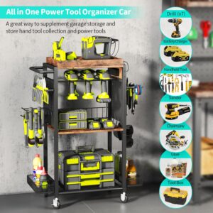 HapiRm Power Tool Organizer Cart - Tool Cart on Wheels with Charging Station, Tool Box Organizer Garage Storage, Tool Storage Drill Holder Cabinet Rack Gift Ideas for Men Dad