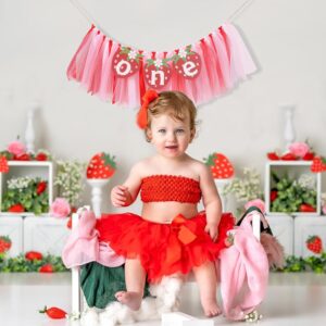 Strawberry One High Chair Banner - Berry Sweet First Birthday Party Decorations,One Red Strawberry Banner,Sweet 1st Birthday Cake Smash Party Decor,Strawberry Girl Birthday Photo Props