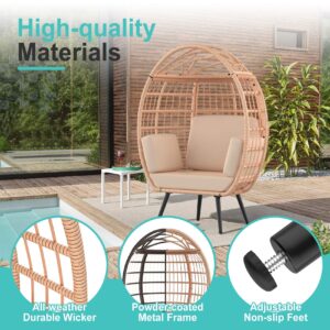 ZENPETIO Wicker Egg Chair, Oversized Indoor Outdoor Lounger with 4 UV Resistant Cushions, Storage Bag, All-Weather Wicker Egg Lounger Chair for Patio, Backyard, Living Room, 370lbs Capacity - Brown