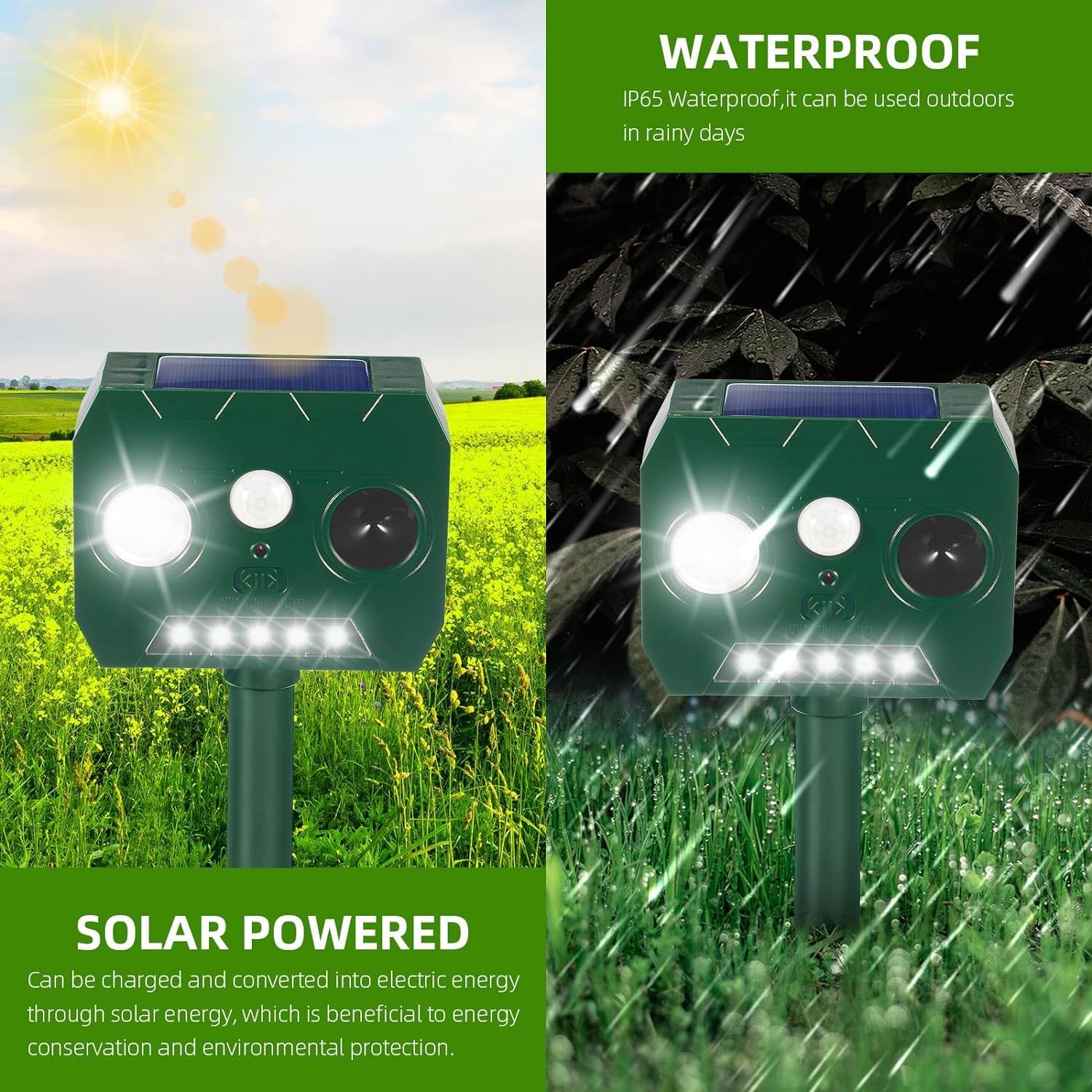 2Pcs Ultrasonic Animal Repellent Cat Deterrent Outdoor Solar Animal Repellent with Motion Detection&LED Flash Lights Animal Deterrent Devices to Repel Squirrel Raccoon Skunk Dog Repellent for Yard