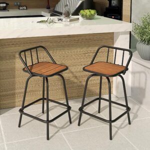 YITAHOME 24 Inches Swivel Bar Stools Set of 2, Counter Height Barstools Platic Wooden Seat with Backrests and Footrest, Industrial Metal Bar Stools for Outdoor Patio Home Kitchen