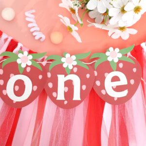 Strawberry One High Chair Banner - Berry Sweet First Birthday Party Decorations,One Red Strawberry Banner,Sweet 1st Birthday Cake Smash Party Decor,Strawberry Girl Birthday Photo Props