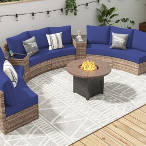 LUXOAK Patio Furniture Sets, 11 Piece Half-Moon Sectional Round Sofa Set, Outdoor Patio Furniture with Cushions & Wedge Table for Beach, Pool, Balcony, Blue