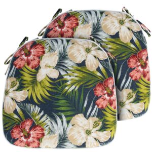 magpie fabrics outdoor/indoor 17"x16"x2" chair cushions with ties set of 2, waterproof all weather u-shape seat pads decoration for patio garden furniture home office (midnight floral)