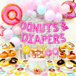 JeVenis Pink Donuts Baby Shower Decorations Donuts and Diaper Sign Backdrop Sweet Donuts Baby Shower Decors Doughnut Theme Baby Shower Backdrop Banner