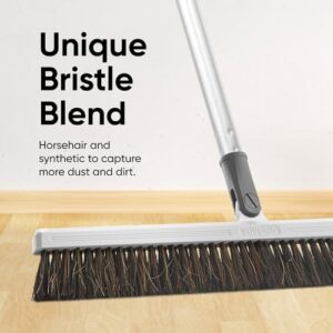 Horse Hair Broom, Broom for Hardwood Floors 18" Horsehair Swivel Kitchen Broom, Soft Bristle Broom with 48" Handle