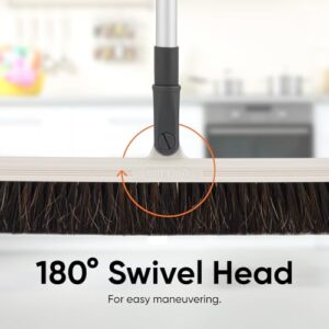 Horse Hair Broom, Broom for Hardwood Floors 18" Horsehair Swivel Kitchen Broom, Soft Bristle Broom with 48" Handle