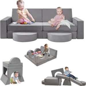 LEZASTAR Modular Kids Play Couch, Play Couch Sofa for Kids,Kids Modular Couch for Bedroom Playroom, Kids Couch Building Fort for Boys and Girls, Grey