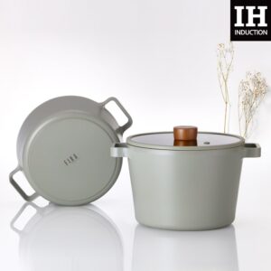 Neoflam FIKA 4.9QT 22cm Mid Night IH Deep Stock Pot with Glass Lid, Full Induction Heating