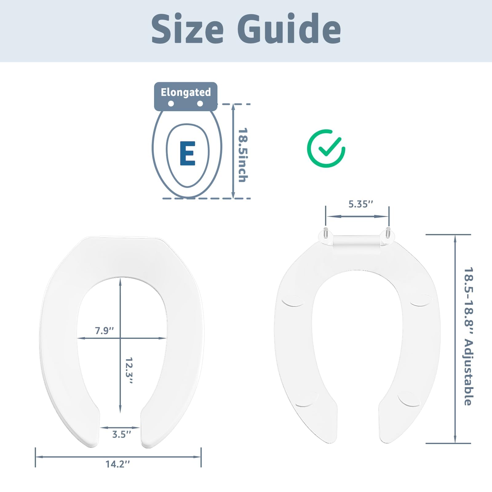 Commercial Toilet Seat Front Open, Toilet Seat Public 18.5 Inch Elongated Toilet Seat for Church, School, Hospital, Office,Heavy Duty Toilet Lid Common(White)