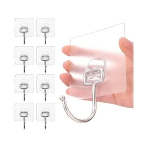 generic ultra strong 50lb (max) transparent self-adhesive hooks - heavy-duty wall hooks for kitchen, bathroom, ceiling, and more - the ultimate organizational solution (pack of 10), zjh-g-bst008