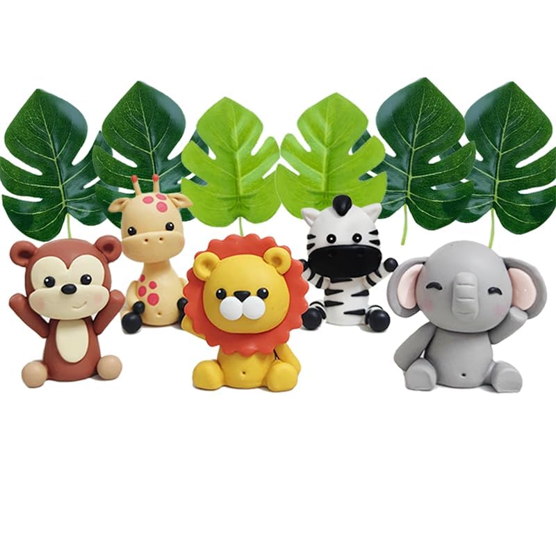 Jungle Animal Cake Topper Safari Animal Set Lion Giraffe Elephant Monkey Zebra for Wild Animals Birthday Baby Shower Party Favors Decorations Supplies