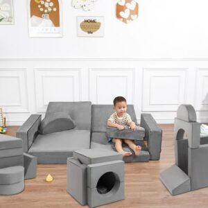 LEZASTAR Modular Kids Play Couch, Play Couch Sofa for Kids,Kids Modular Couch for Bedroom Playroom, Kids Couch Building Fort for Boys and Girls, Grey