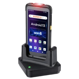 munbyn 2024 android 13 barcode scanner with 5.5" full screen & dock charger, equip with zebra se4710 scanner engine, rugged pda handheld mobile computer wireless wi-fi 6, 4g lte, inventory scanner