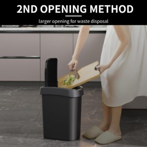 TODAYGO 2 Pack 2.6 Gallon/10 Liter Swing Top Trash Can, Small Garbage Can with Lid, Plastic Lidded Wastebasket, Black Slim Trash Bin for Bathroom, Kitchen, Bedroom, Office, Narrow Corner