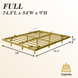 LUXOAK Full Size Floating Bed Frame with RGBW LED Light, Modern Metal Bed Frame with Steel Slat Support/Heavy Duty/No Box Spring Needed/Noise-Free, Gold