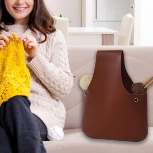 TOGETRUE Yarn Bag, Knitting Crochet Tote Bag, PU Leather Yarn Storage Bag Organizer, Travel Knitting Wrist Bag, Yarn Tote Bags for Crocheting, Holding Yarn, Knitting Needles (PU Leather Brown)