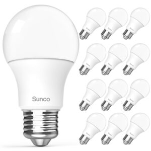 sunco 12 pack led light bulbs, e26 base lamp bulbs a19, [focos led para casa], 5000k daylight, 8w (60 watt equivalent), 850 lm, non-dimmable, 25000 lifetime hours for bedroom, bathroom ul