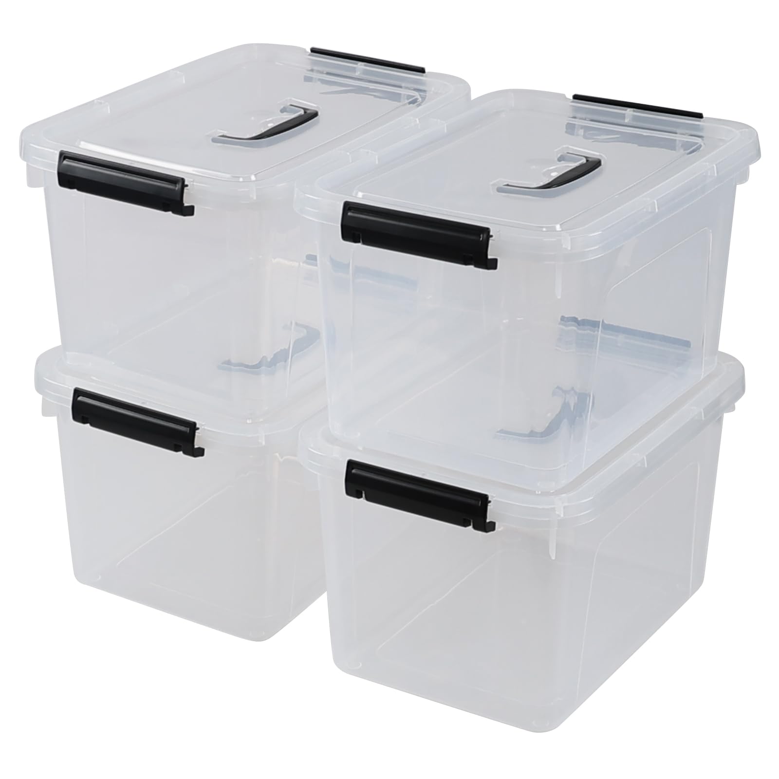 Jnktka 12 Quart Latching Storage Box, 4 Pack, Clear Plastic Organizer Bin with Handle