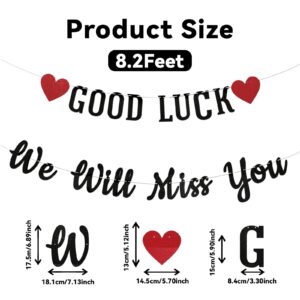 Good Luck We Will Miss You Banner - Graduation Retirement Party Decorations, Going Away Party Decor, Farewell Party Decorations, Office Work Party Supply Black Glitter