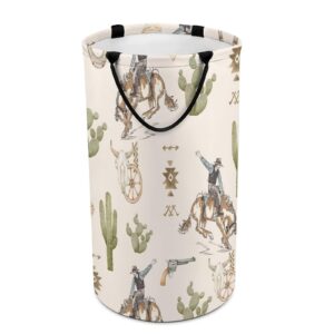 lnddytp watercolor cartoon western cowboy laundry hamper dirty clothes,rustic american western desert cactus horse cow skull large laundry basket storage basket for bathroom 15.7w"" x27.2h""