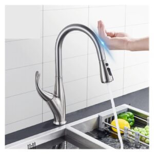 KXFXQTOT Three Colors Pull Out Sensor Kitchen Faucet Black Sensitive Touch Control Faucet Mixer for Kitchen Touch Kitchen Mixer Tap (Color : Gold B)