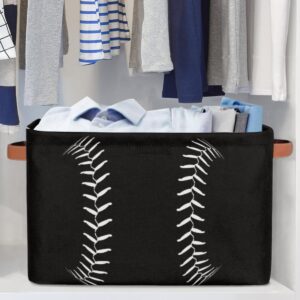 Black Baseball Storage Bin Basket, Softball Large Toys Storage Cube Box with Handles, Collapsible Laundry Basket Rectangular Waterproof Storage Organizer Bin for Nursery Bedroom Shelves Gift Basket