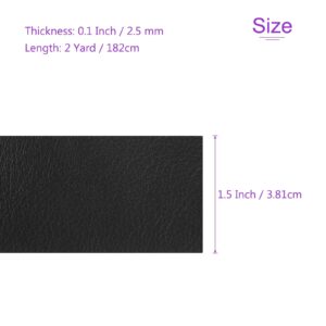 DMiotech 1 Pack Double Sided 1.5 Inch x 2 Yard Faux Leather Strip Furniture Cover Fabric Skin Black PU Leather Roll for Handmade DIY Craft Projects