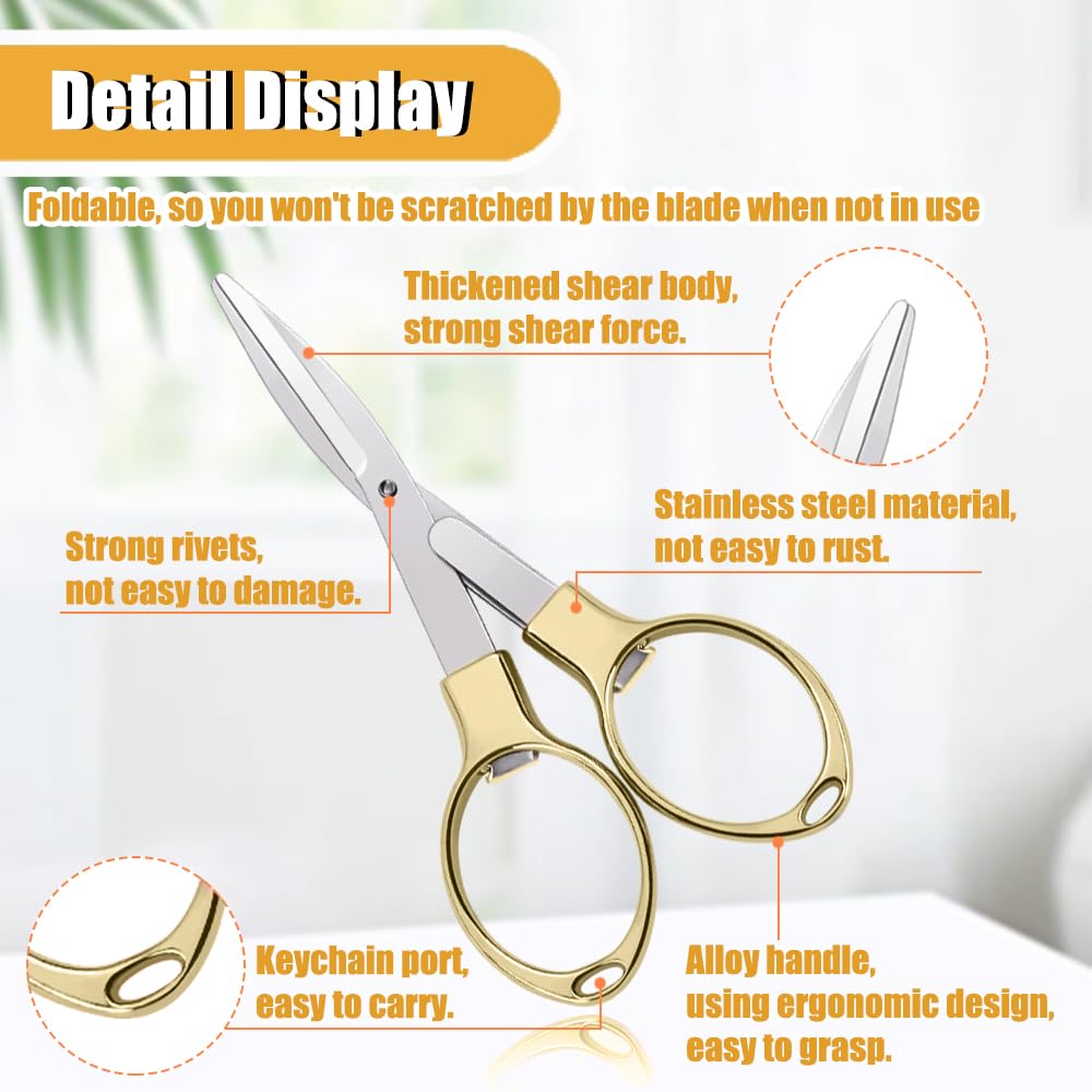 2PCS Folding Scissors, Portable Travel Scissors, Gift for Men Glasses Shaped Mini Shear Telescopic Cutter, Anti Rust Stainless Steel Scissors for Fishing Sewing Home Office (Rose Gold, Gold) -Samest