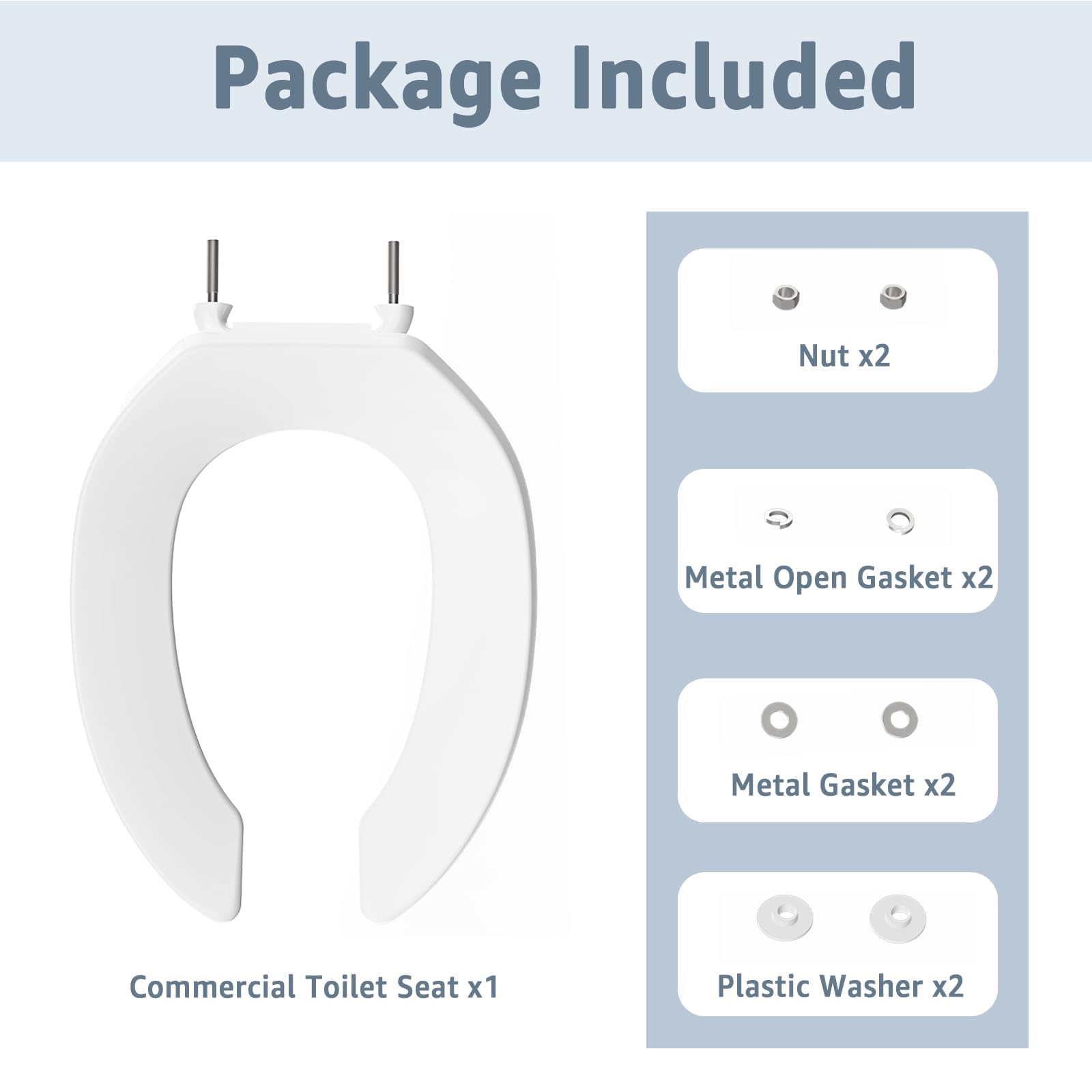 Commercial Toilet Seat Front Open, Toilet Seat Public 18.5 Inch Elongated Toilet Seat for Church, School, Hospital, Office,Heavy Duty Toilet Lid Common(White)