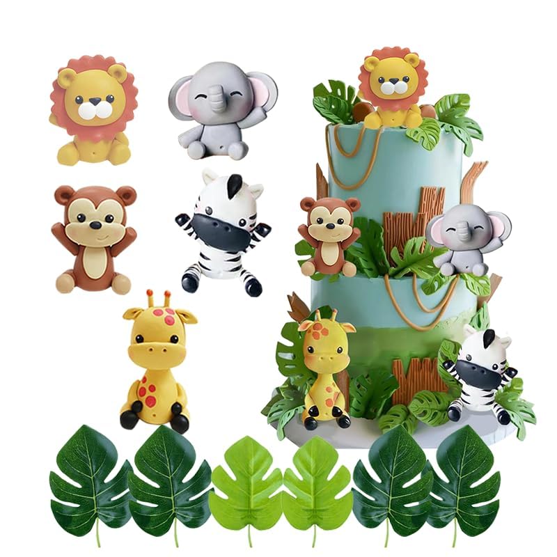 Jungle Animal Cake Topper Safari Animal Set Lion Giraffe Elephant Monkey Zebra for Wild Animals Birthday Baby Shower Party Favors Decorations Supplies