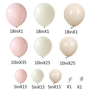 Boho Dusty Pink Balloon Arch Garland Kit 135Pcs Neutral Pink White Sand Ivory Nude Balloons for Girls Baby Shower Birthday Wedding Gender Reveal Party Decorations