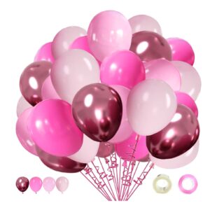 vikwer 50pcs pink balloons, 12 inch metallic pink latex balloons, pink balloons for birthday baby shower wedding party balloon arch