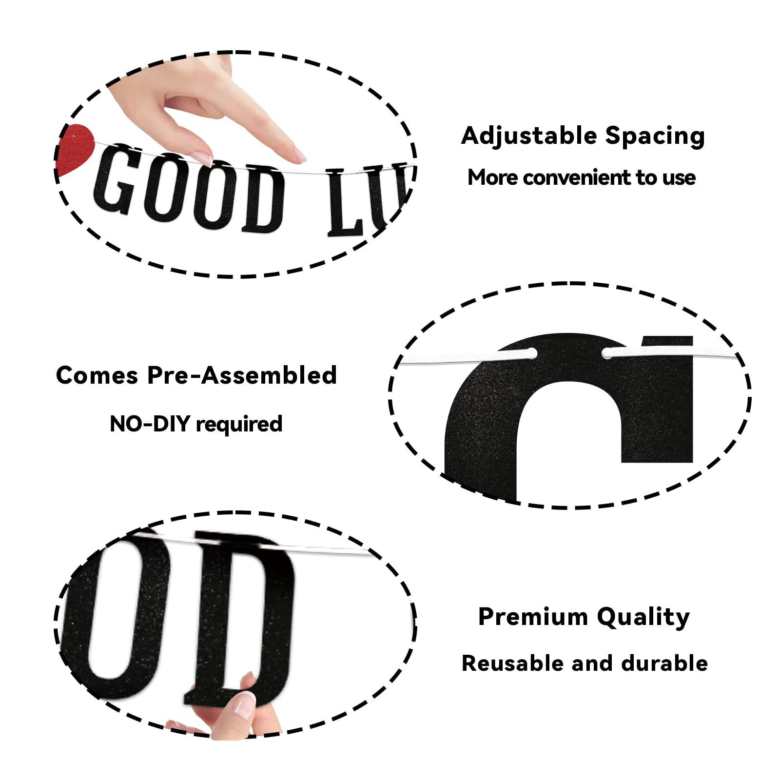 Good Luck We Will Miss You Banner - Graduation Retirement Party Decorations, Going Away Party Decor, Farewell Party Decorations, Office Work Party Supply Black Glitter