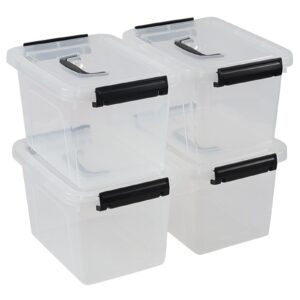 jnktka 6 quart clear organizer bin with lid set of 4, plastic latching storage box