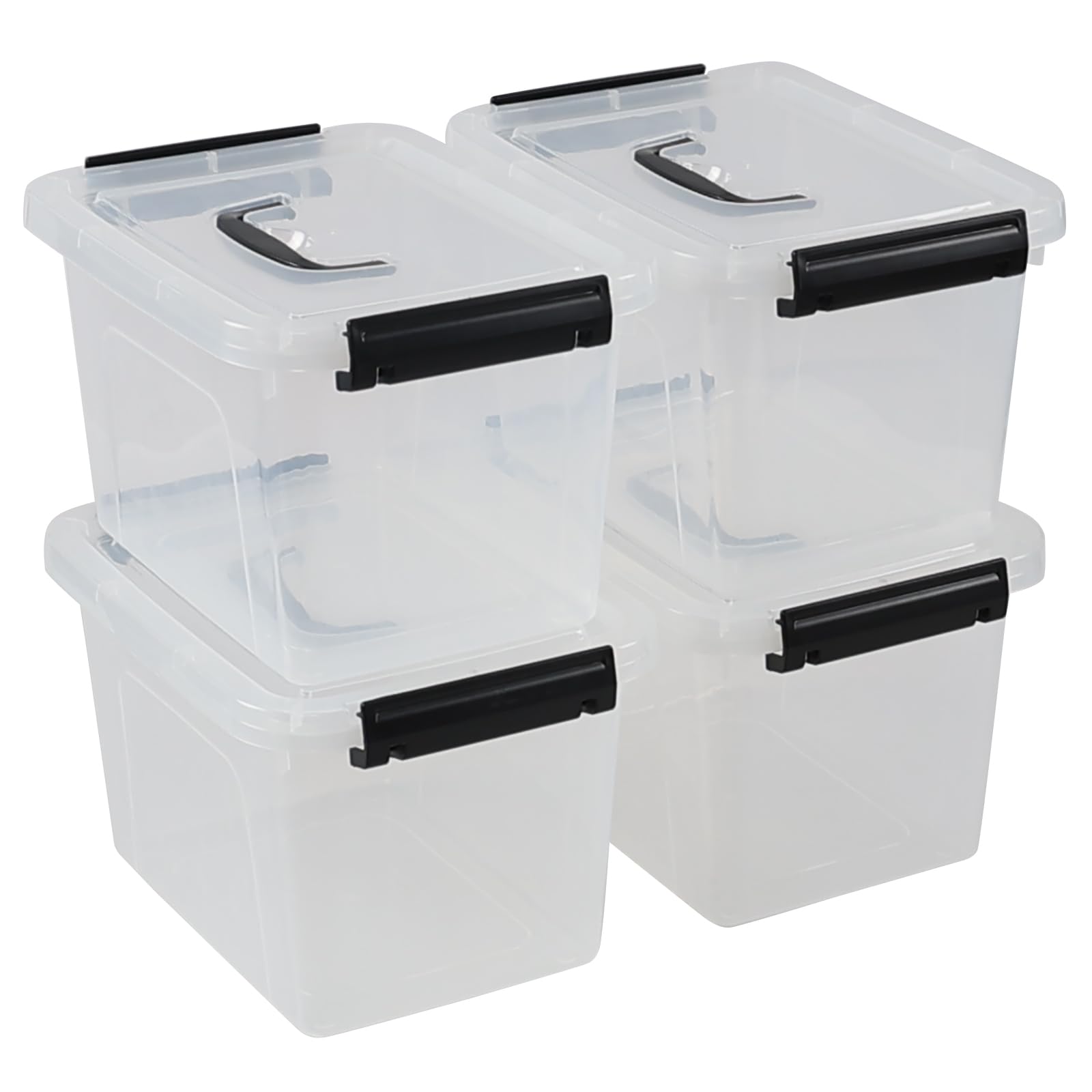 Jnktka 6 Quart Clear Organizer Bin with Lid Set of 4, Plastic Latching Storage Box