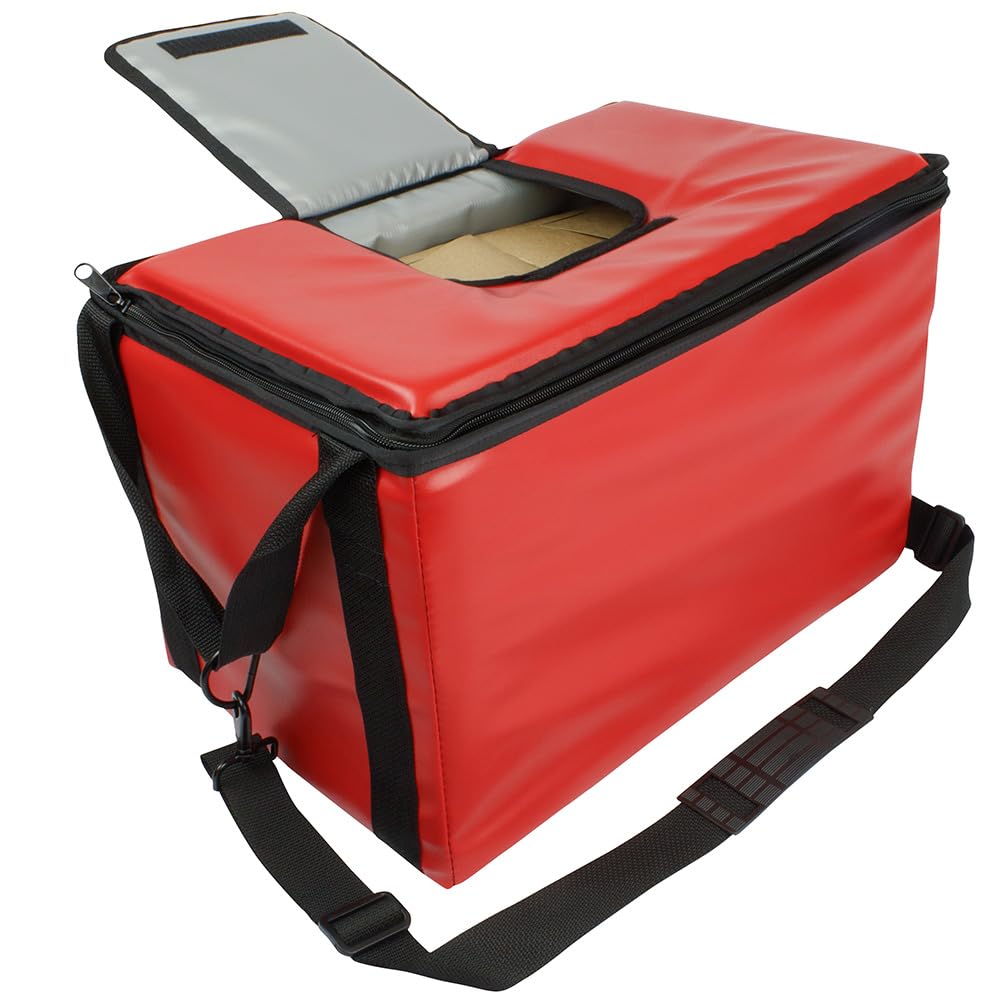 Sterno Delivery Stadium Insulated Food Carrier, Thermal Container for Hot or Cold Vending, Heavy Duty Red Vinyl, Large, 13"L x 22"W x 14"H